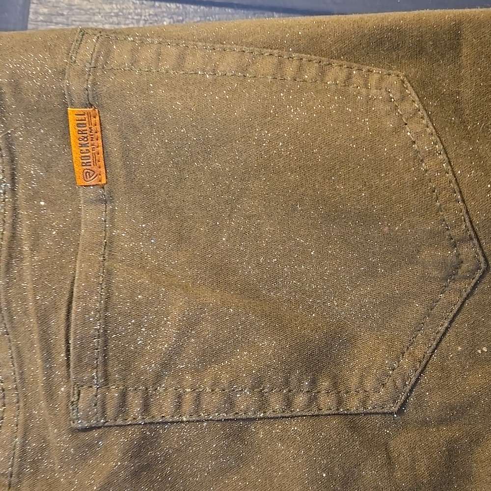 Olive green Sparkle Rock & Roll Denim 27 x 32  Bargin Modest Boot Jeans - Picture 3 of 4
